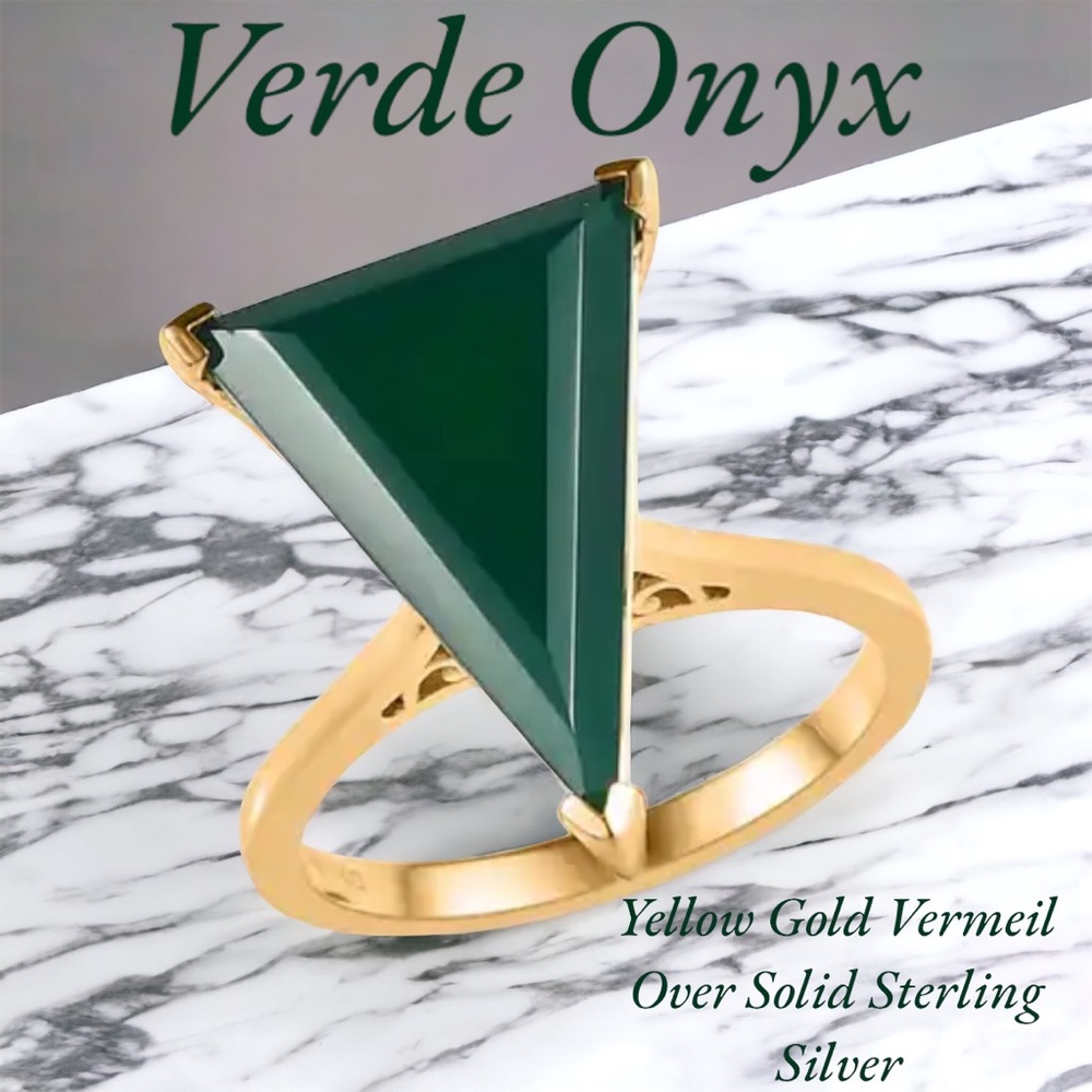 SS#25 Verde Onyx Solitaire Ring Vermeil Yellow Gold Over Sterling Silver Sz 8